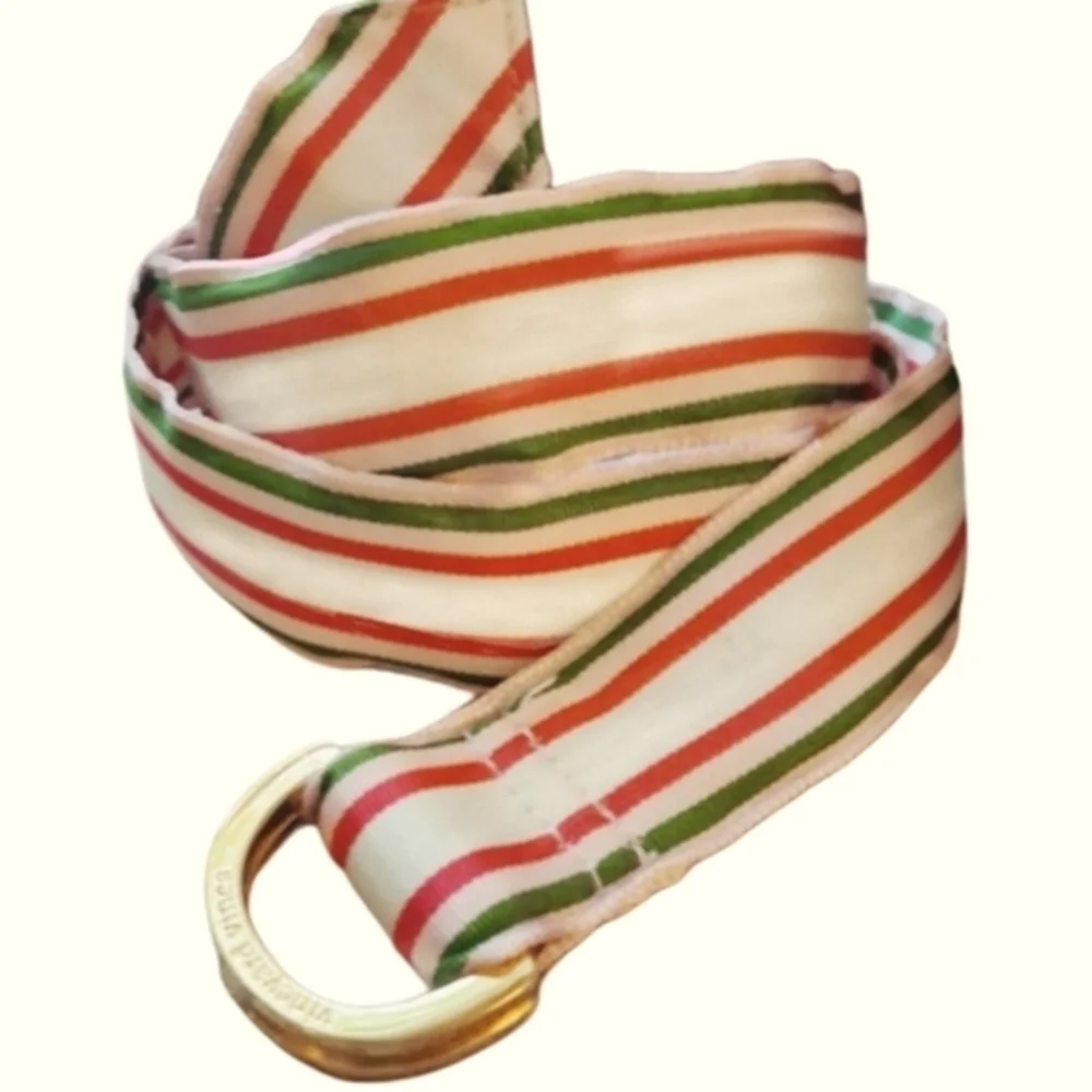 Vineyard Vines Pink, Green, and White Striped Belt, Signiture Gold Buckle, Sz S